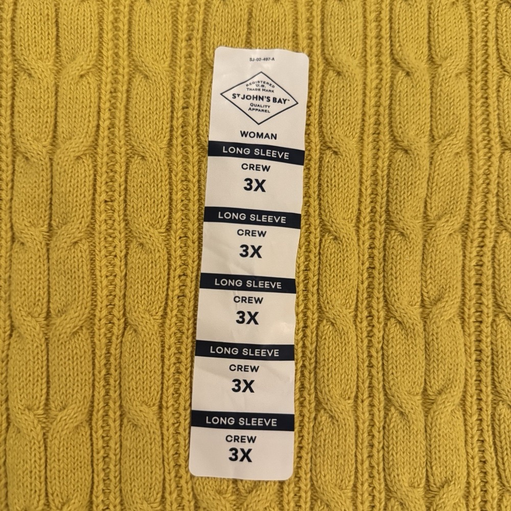 St. Johns‎ Bay Cable Knit Sweater Womens 3X Yellow Cotton Blend Long Sleeve NEW - Picture 2 of 9